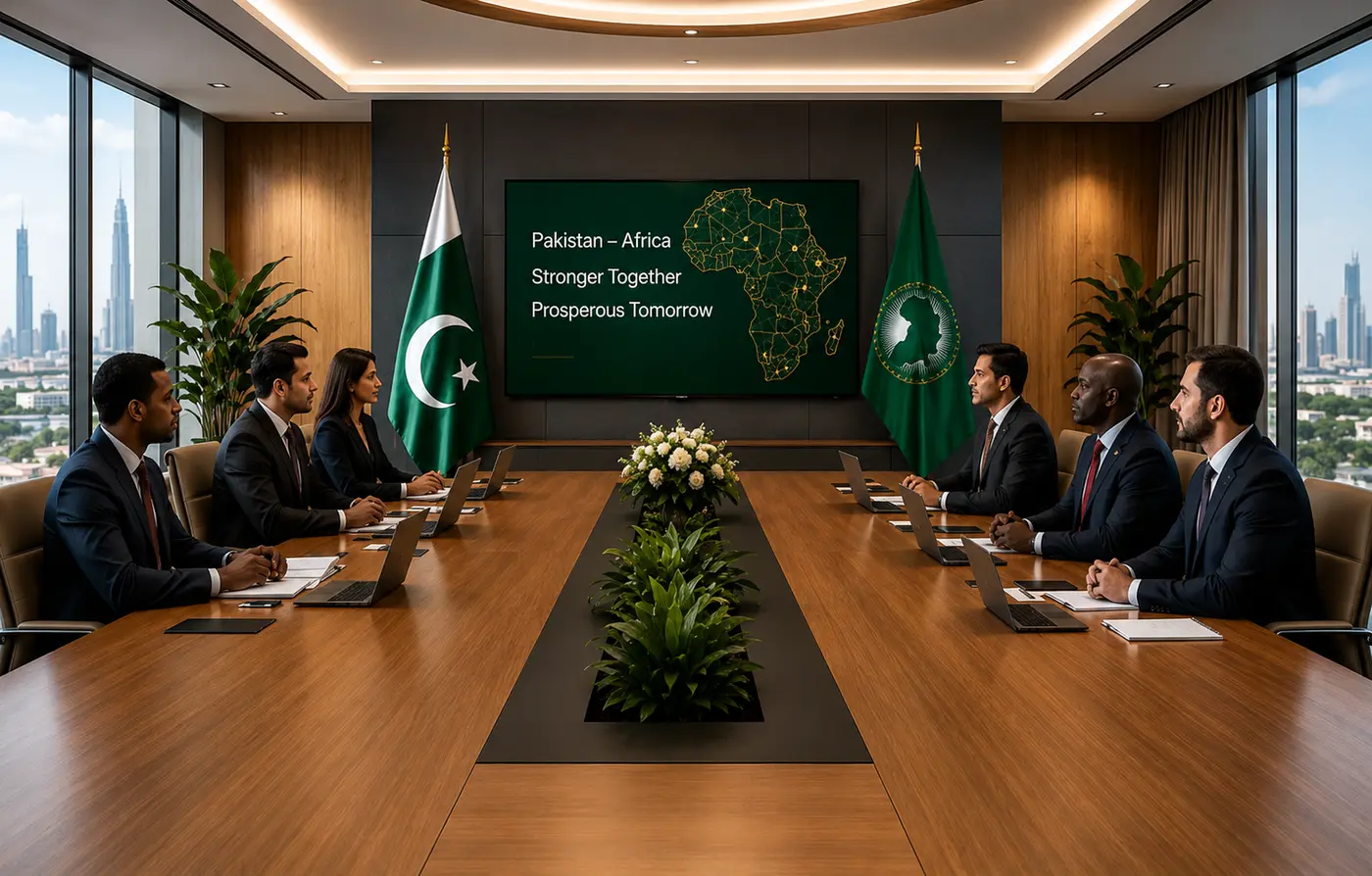 Pakistan and African business leaders meeting in a PAC conference room